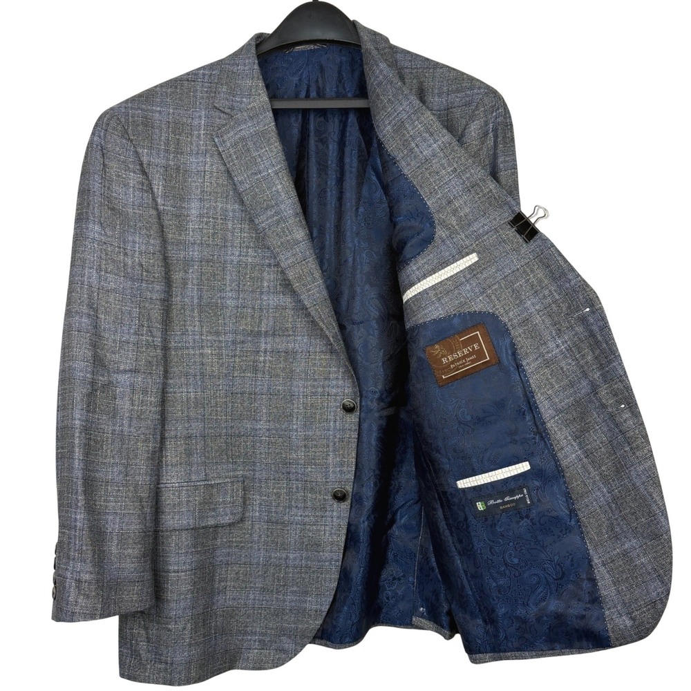 Patrick James Reserve Men 44S BAMBOO Viscose Blazer Sport Coat Jacket Gray Plaid